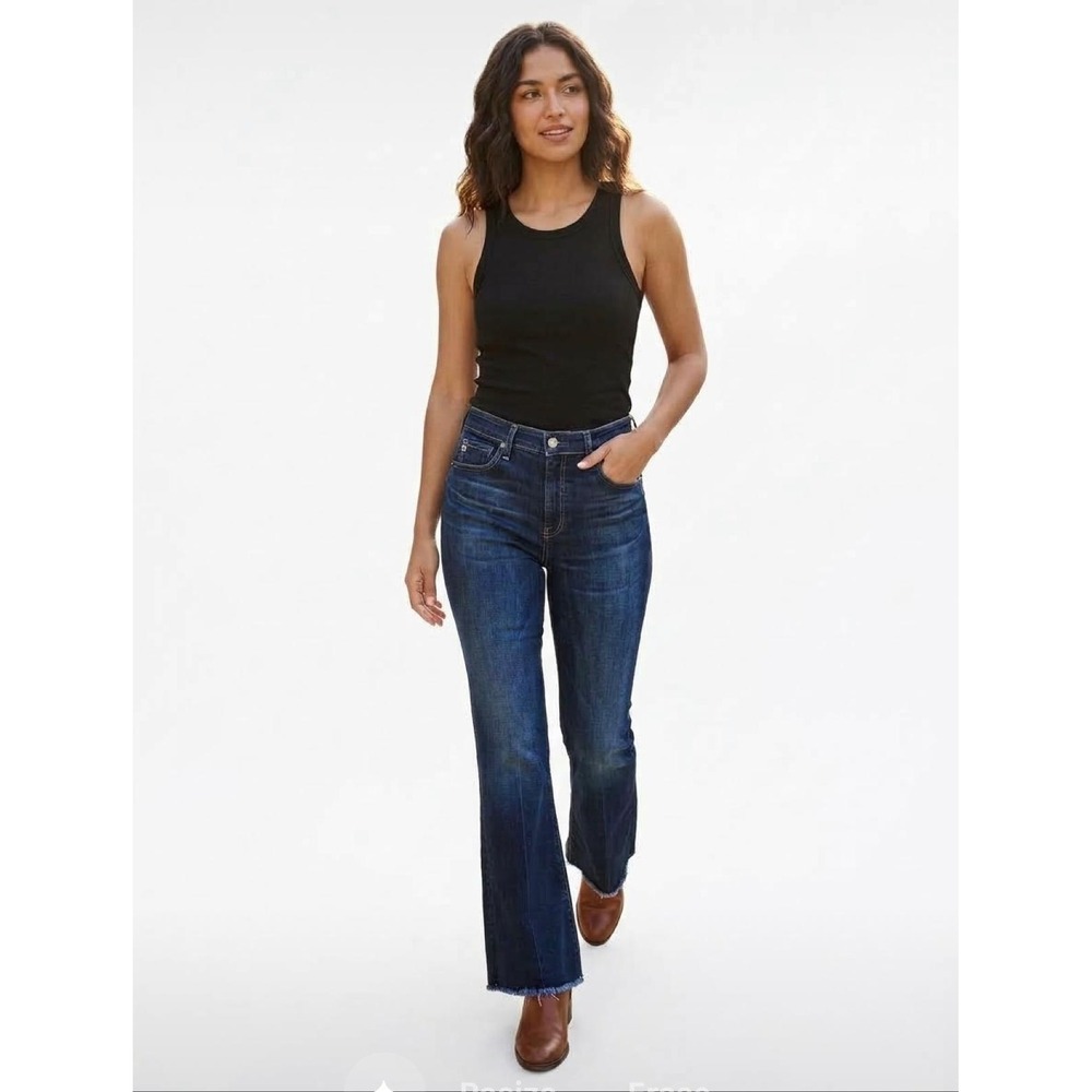 AG Adriano Goldschmied Farrah Boot High Rise Raw Hem Jeans Dark Wash 32x32